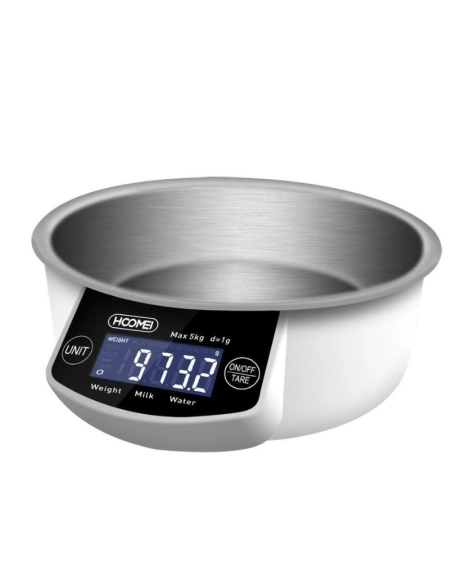 Bilancia Elettronica Lcd Contenitrice da Cucina e Ciotola in Acciaio 5Kg HM-1238