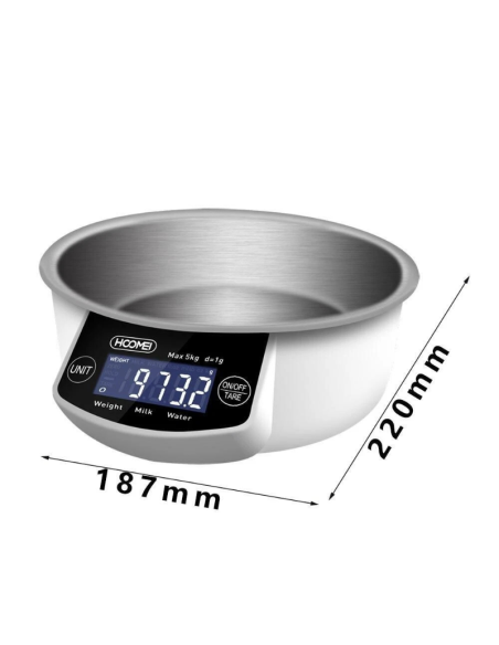 Bilancia Elettronica Lcd Contenitrice da Cucina e Ciotola in Acciaio 5Kg HM-1238