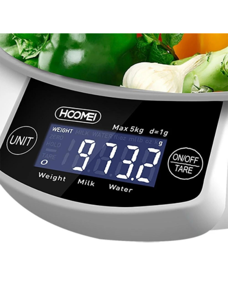 Bilancia Elettronica Lcd Contenitrice da Cucina e Ciotola in Acciaio 5Kg HM-1238