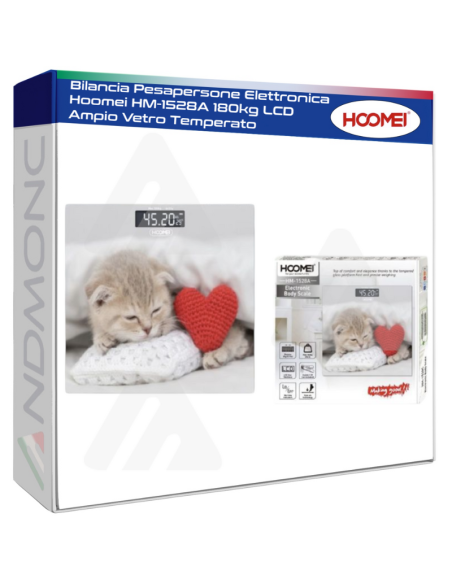 Bilancia Pesapersone Elettronica Hoomei HM-1528A 180kg LCD Ampio Vetro Temperato