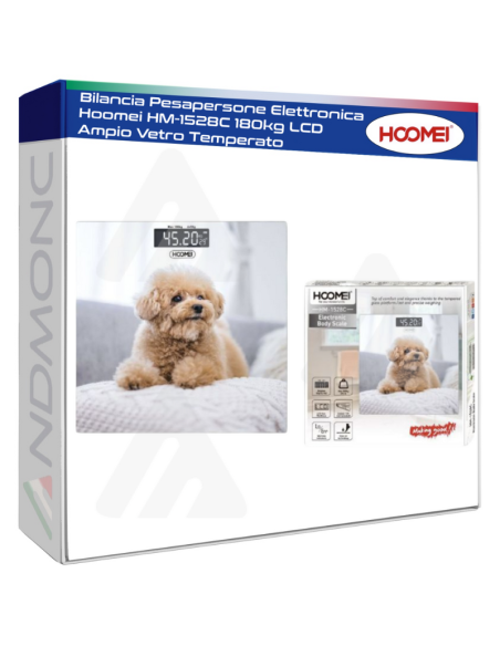 Bilancia Pesapersone Elettronica Hoomei HM-1528C 180kg LCD Ampio Vetro Temperato