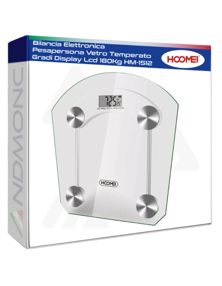 Bilancia Elettronica Pesapersona Vetro Temperato Gradi Display Lcd 180Kg HM-1512