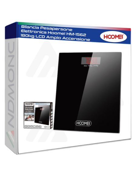 Bilancia Pesapersone Elettronica Hoomei HM-1562 180kg LCD Ampio Accensione Auto