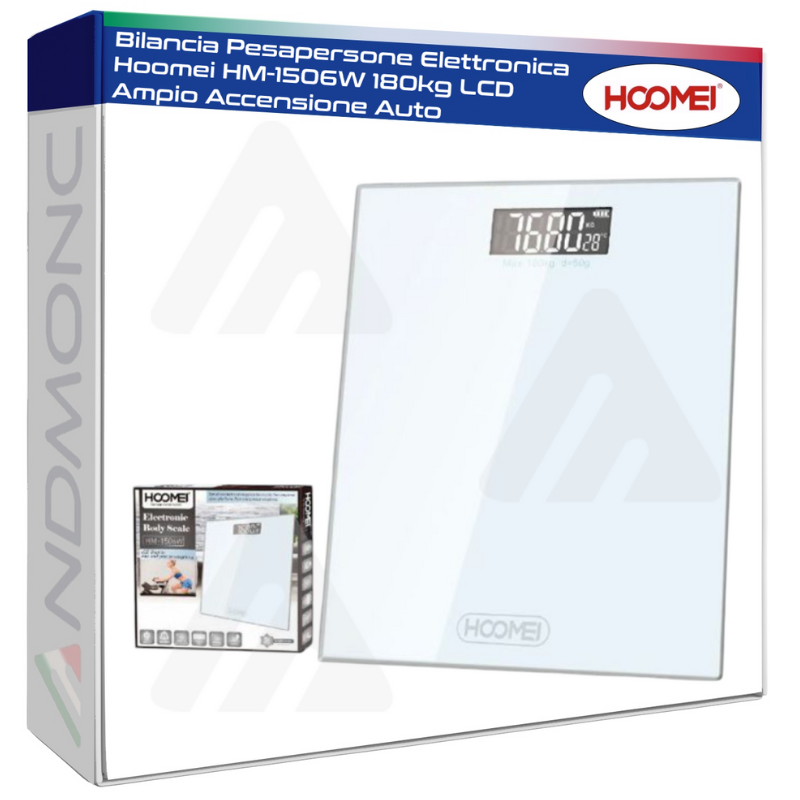 Bilancia Pesapersone Elettronica Hoomei HM-1506W 180kg LCD Ampio Accensione Auto