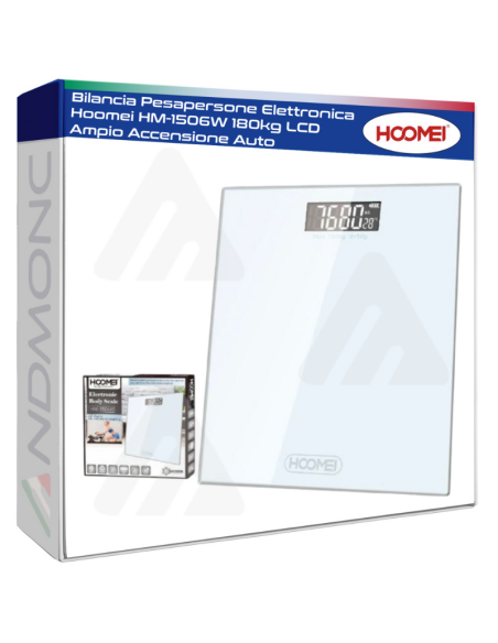 Bilancia Pesapersone Elettronica Hoomei HM-1506W 180kg LCD Ampio Accensione Auto