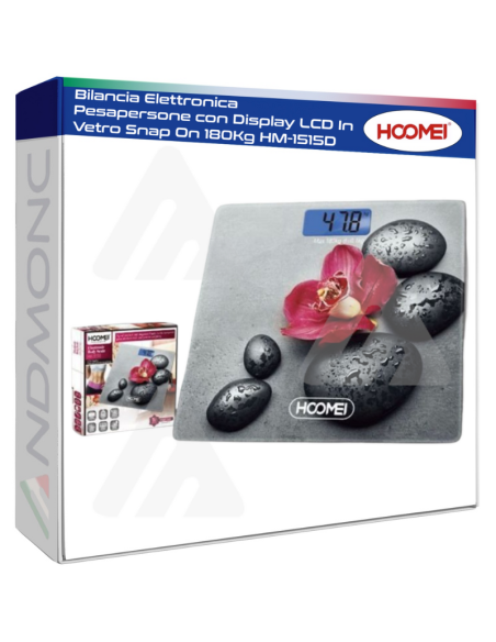 Bilancia Elettronica Pesapersone con Display LCD In Vetro Snap On 180Kg HM-1515D