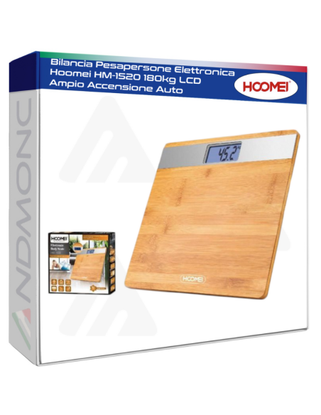 Bilancia Pesapersone Elettronica Hoomei HM-1520 180kg LCD Ampio Accensione Auto