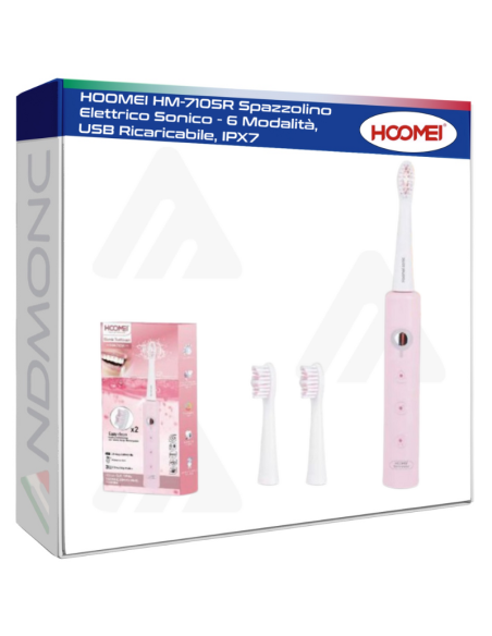 HOOMEI HM-7105R Spazzolino Elettrico Sonico - 6 Modalità, USB Ricaricabile, IPX7