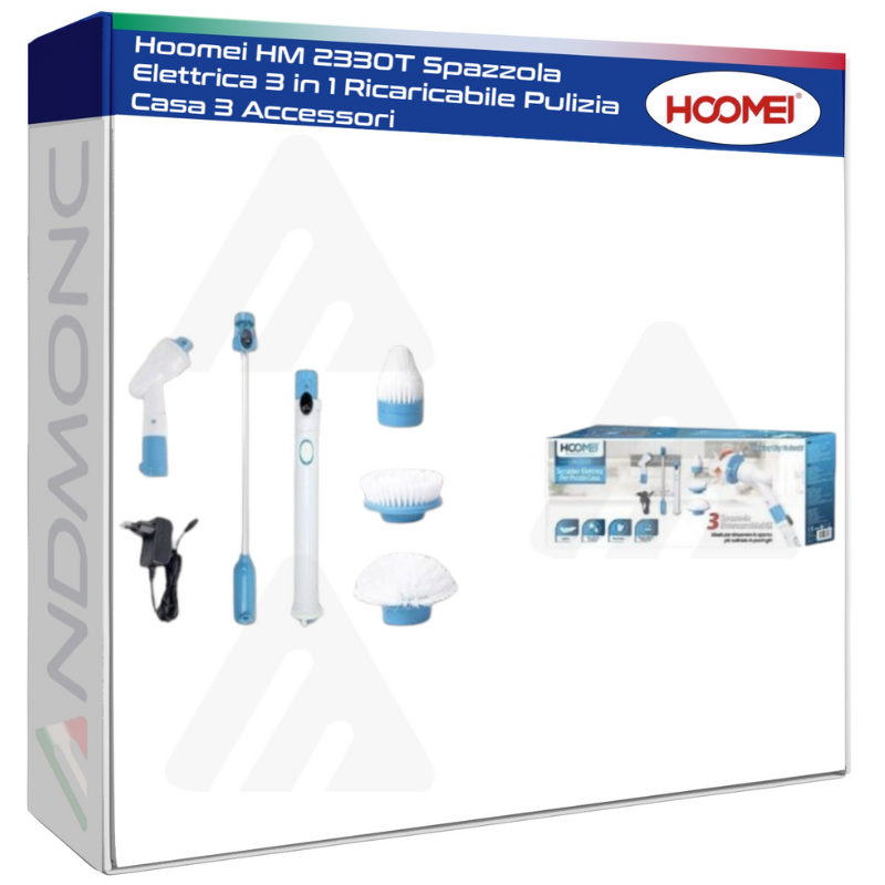 Hoomei HM 2330T Spazzola Elettrica 3 in 1 Ricaricabile Pulizia Casa 3 Accessori