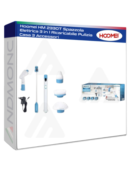 Hoomei HM 2330T Spazzola Elettrica 3 in 1 Ricaricabile Pulizia Casa 3 Accessori