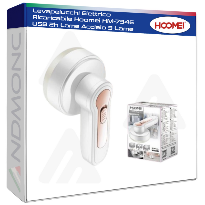 Levapelucchi Elettrico Ricaricabile Hoomei HM-7346 USB 2h Lame Acciaio 3 Lame