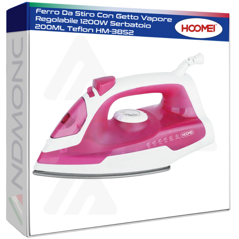 Ferro Da Stiro Con Getto Vapore Regolabile 1200W Serbatoio 200ML Teflon HM-3852