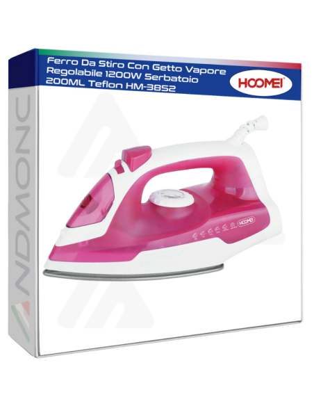 Ferro Da Stiro Con Getto Vapore Regolabile 1200W Serbatoio 200ML Teflon HM-3852