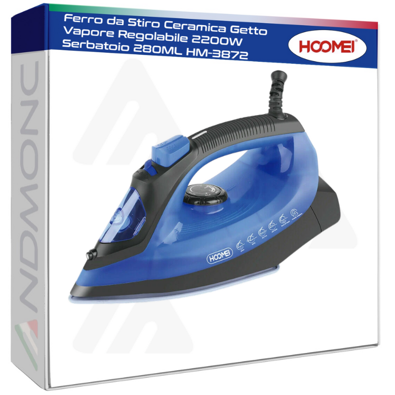 Ferro da Stiro Ceramica Getto Vapore Regolabile 2200W Serbatoio 280ML HM-3872