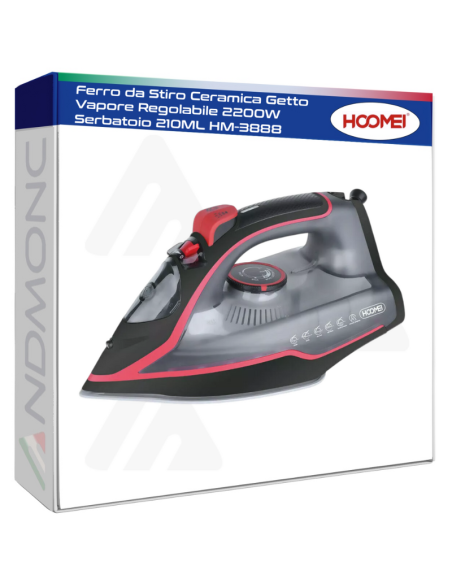 Ferro da Stiro Ceramica Getto Vapore Regolabile 2200W Serbatoio 210ML HM-3888