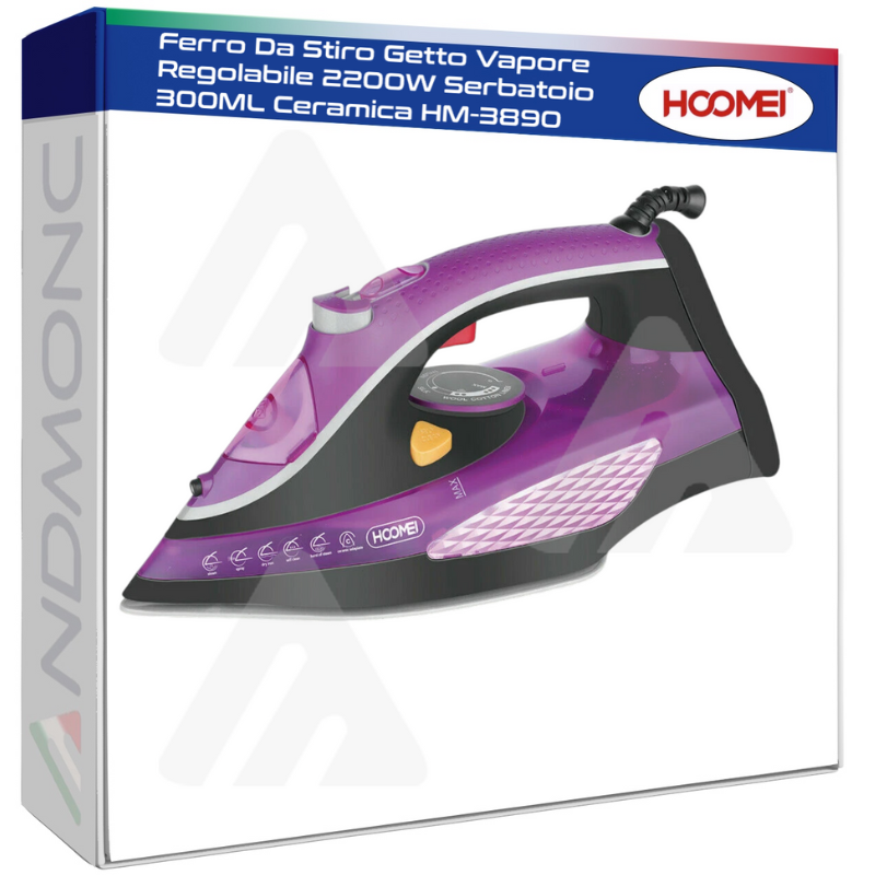 Ferro Da Stiro Getto Vapore Regolabile 2200W Serbatoio 300ML Ceramica HM-3890