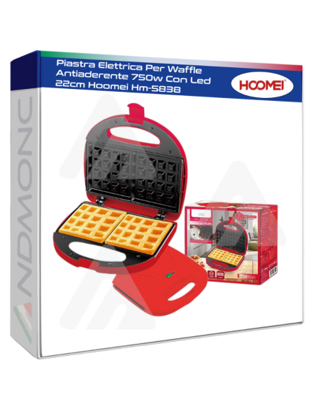 Piastra Elettrica Per Waffle Antiaderente 750w Con Led 22cm Hoomei Hm-5838