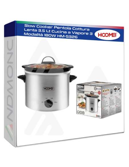 Slow Cooker Pentola Cottura Lenta 3.5 Lt Cucina a Vapore 3 Modalità 180W HM-5326
