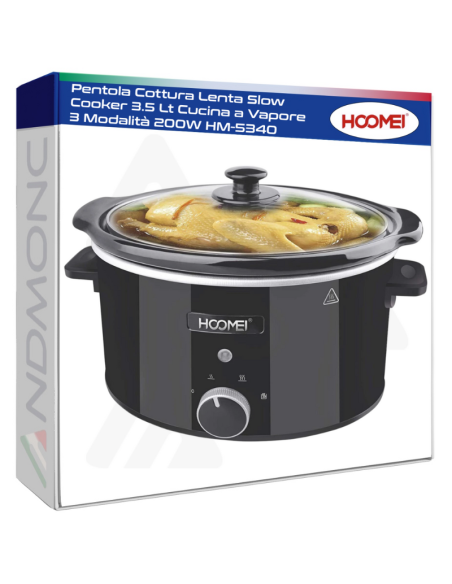 Pentola Cottura Lenta Slow Cooker 3.5 Lt Cucina a Vapore 3 Modalità 200W HM-5340