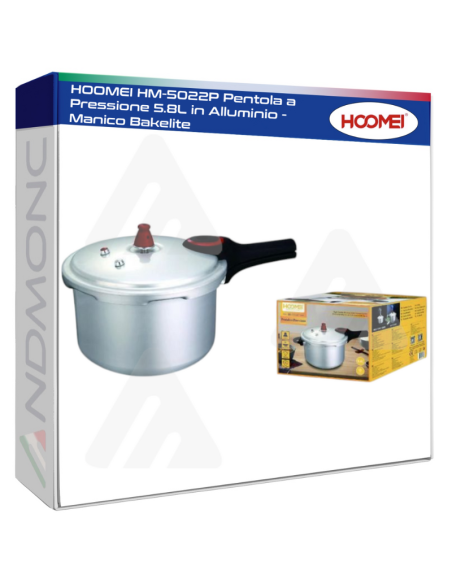 HOOMEI HM-5022P Pentola a Pressione 5.8L in Alluminio - Manico Bakelite