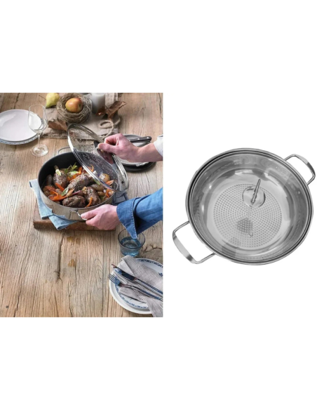 Pentola da Cucina Induzione in Acciaio Inox Hot Pot Coperchio in Vetro HM-5302