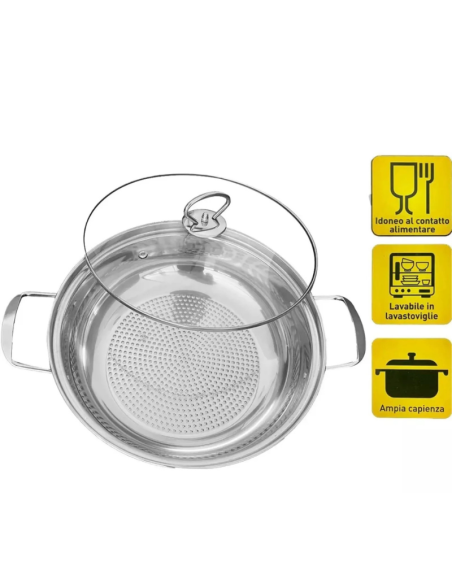 Pentola da Cucina Induzione in Acciaio Inox Hot Pot Coperchio in Vetro HM-5302