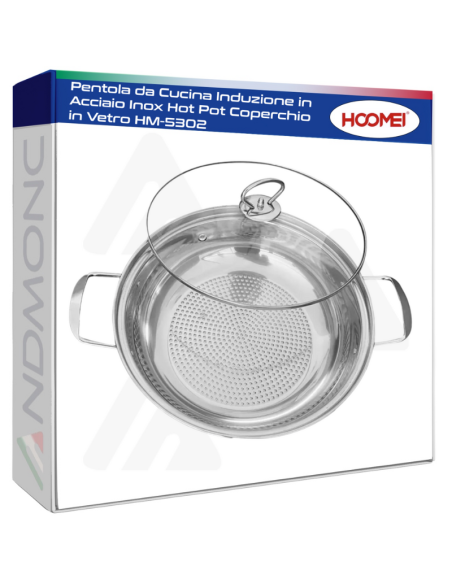 Pentola da Cucina Induzione in Acciaio Inox Hot Pot Coperchio in Vetro HM-5302