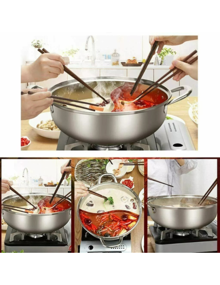 Pentola in Acciaio Inox HOT POT Induzione Divisore Interno Coperchio per Piastra