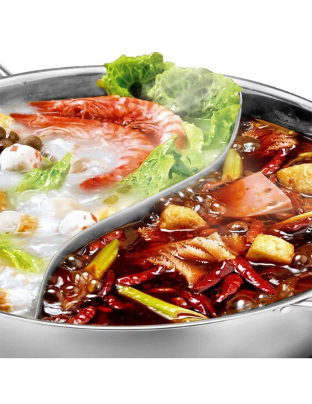 Pentola in Acciaio Inox HOT POT Induzione Divisore Interno Coperchio per Piastra