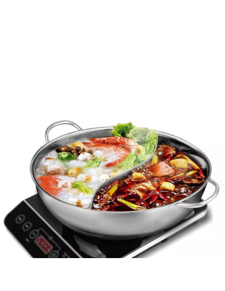 Pentola in Acciaio Inox HOT POT Induzione Divisore Interno Coperchio per Piastra