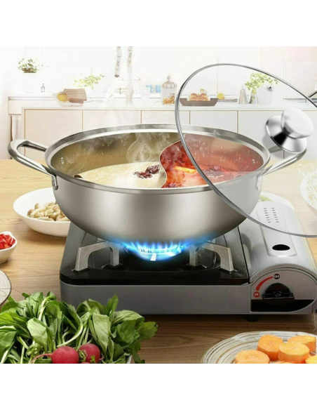 Pentola in Acciaio Inox HOT POT Induzione Divisore Interno Coperchio per Piastra