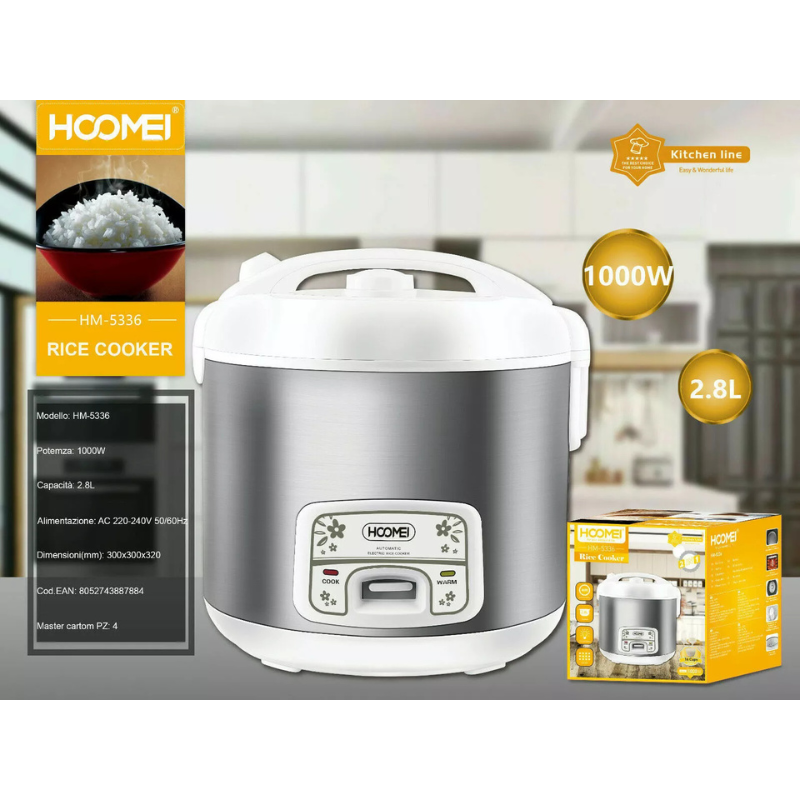Cuociriso Elettrico Hoomei HM-5336 2.8L 1000W...