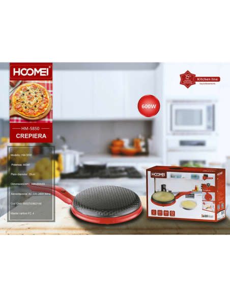 Crepiera Elettrica Piastra Padella Antiaderente per Crepes 600W 20Cm HM-5850