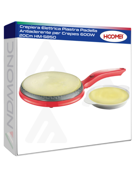 Crepiera Elettrica Piastra Padella Antiaderente per Crepes 600W 20Cm HM-5850