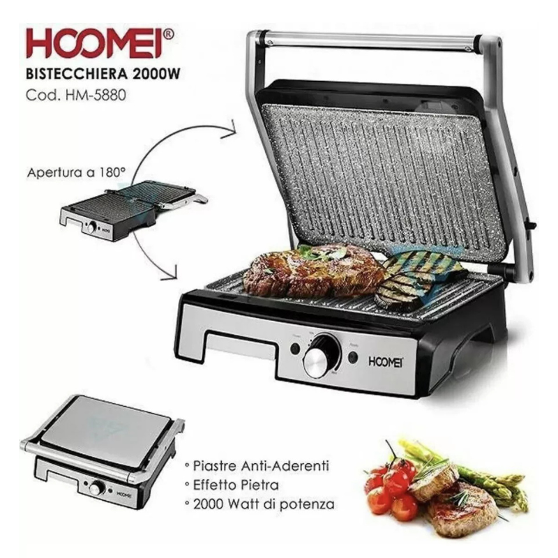 Piastra Elettrica 2000W Bistecchiera Regolabile...