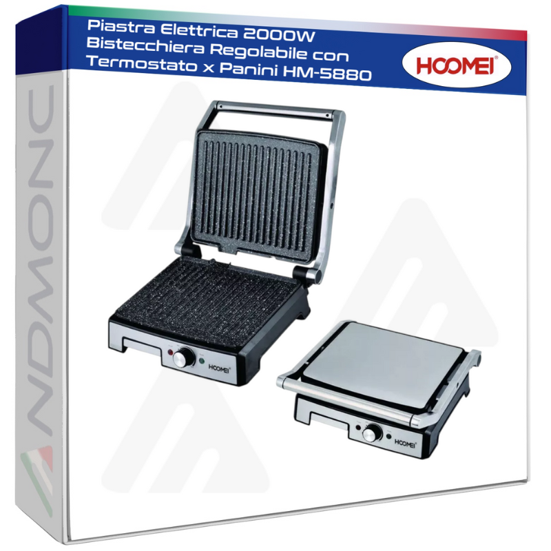 Piastra Elettrica 2000W Bistecchiera Regolabile con Termostato x Panini HM-5880