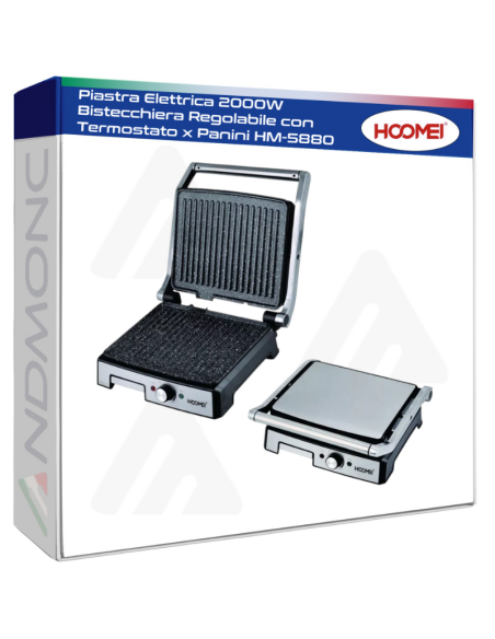 Piastra Elettrica 2000W Bistecchiera Regolabile con Termostato x Panini HM-5880