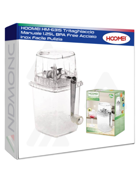 HOOMEI HM-6315 Tritaghiaccio Manuale 1.25L BPA Free Acciaio Inox Facile Pulizia