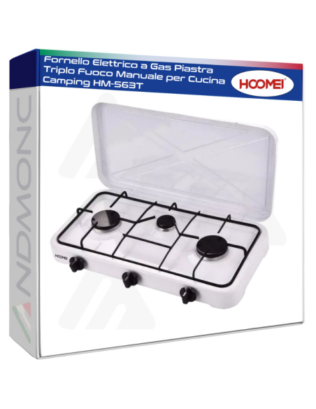 Fornello Elettrico a Gas Piastra Triplo Fuoco Manuale per Cucina Camping HM-563T