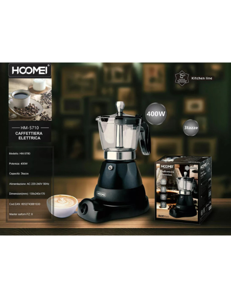 Caffettiera Elettrica Moka 400W Macchina per caffè Macinato per 3 Tazze HM-5710