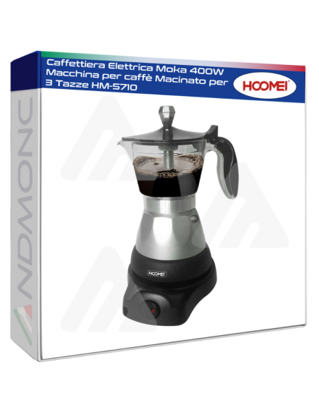 Caffettiera Elettrica Moka 400W Macchina per caffè Macinato per 3 Tazze HM-5710