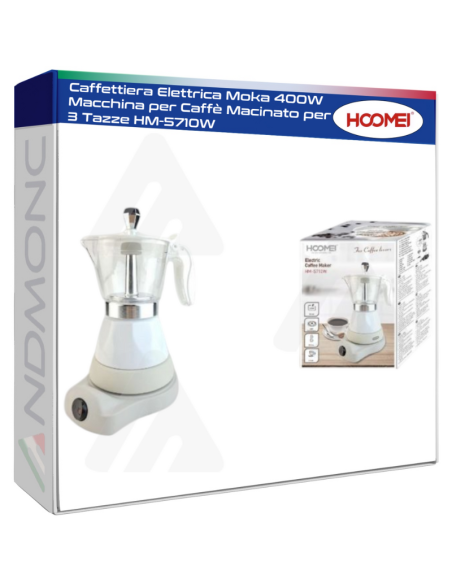 Caffettiera Elettrica Moka 400W Macchina per Caffè Macinato per 3 Tazze HM-5710W