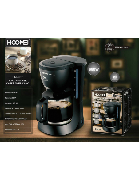 Macchina per Caffè Americano Caffè Lungo 680W Tè Tisane Capacità 1.2Lt HM-5760