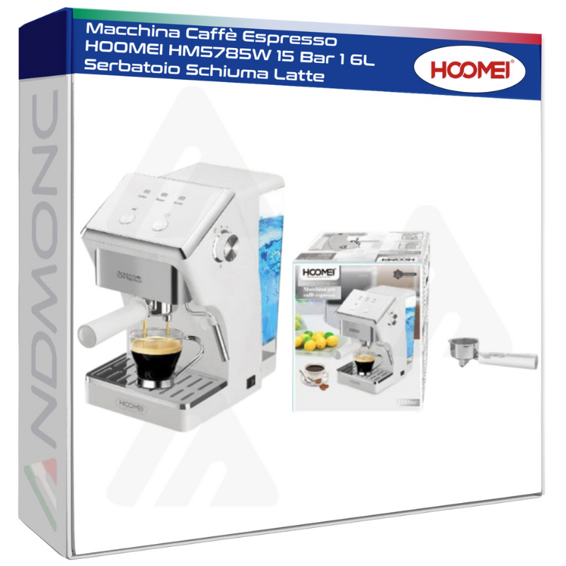 Macchina Caffè Espresso HOOMEI HM5785W 15 Bar 1 6L Serbatoio Schiuma Latte