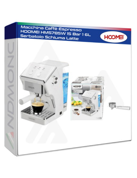 Macchina Caffè Espresso HOOMEI HM5785W 15 Bar 1 6L Serbatoio Schiuma Latte