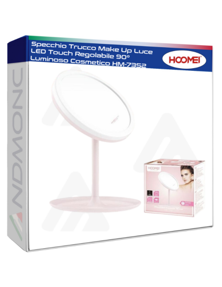 Specchio Trucco Make Up Luce LED Touch Regolabile 90° Luminoso Cosmetico HM-7352