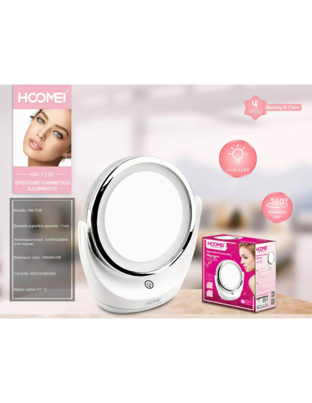 Specchio per Trucco MakeUp Ingrandimento 5X Luce LED Specchio Cosmetico HM-7330