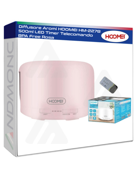 Diffusore Aromi HOOMEI HM-2278 500ml LED Timer Telecomando BPA Free Rosa