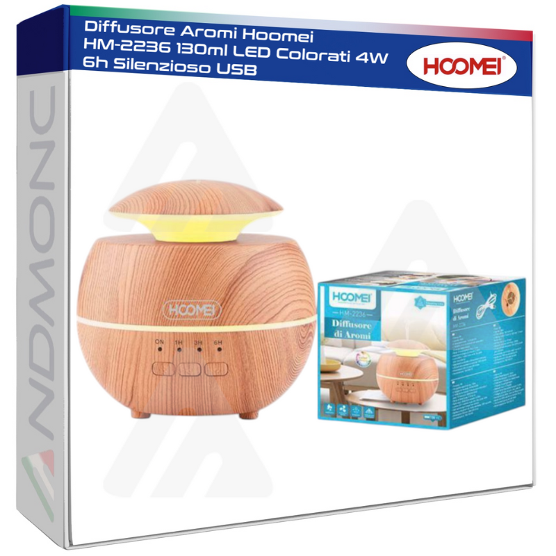 Diffusore Aromi Hoomei HM-2236 130ml LED Colorati 4W 6h Silenzioso USB