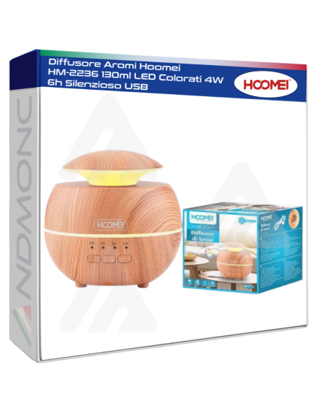 Diffusore Aromi Hoomei HM-2236 130ml LED Colorati 4W 6h Silenzioso USB